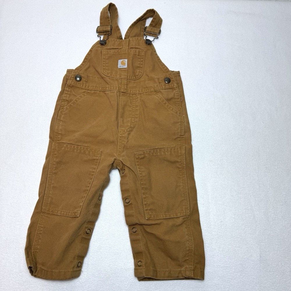 Carhartt Double Knee Bib Overalls Baby Boys 12 Months Brown Cotton Canvas Snap
